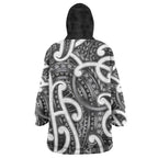 Aotearoa Maori Kowhaiwhai Wearable Blanket Hoodie Kiwikiwi Puhoro and Patiki