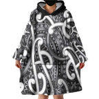 Aotearoa Maori Kowhaiwhai Wearable Blanket Hoodie Kiwikiwi Puhoro and Patiki