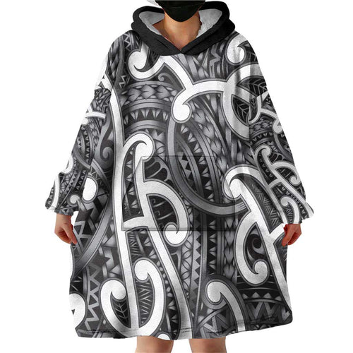 Aotearoa Maori Kowhaiwhai Wearable Blanket Hoodie Kiwikiwi Puhoro and Patiki