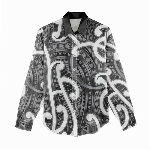 Aotearoa Maori Kowhaiwhai Women Casual Shirt Kiwikiwi Puhoro and Patiki