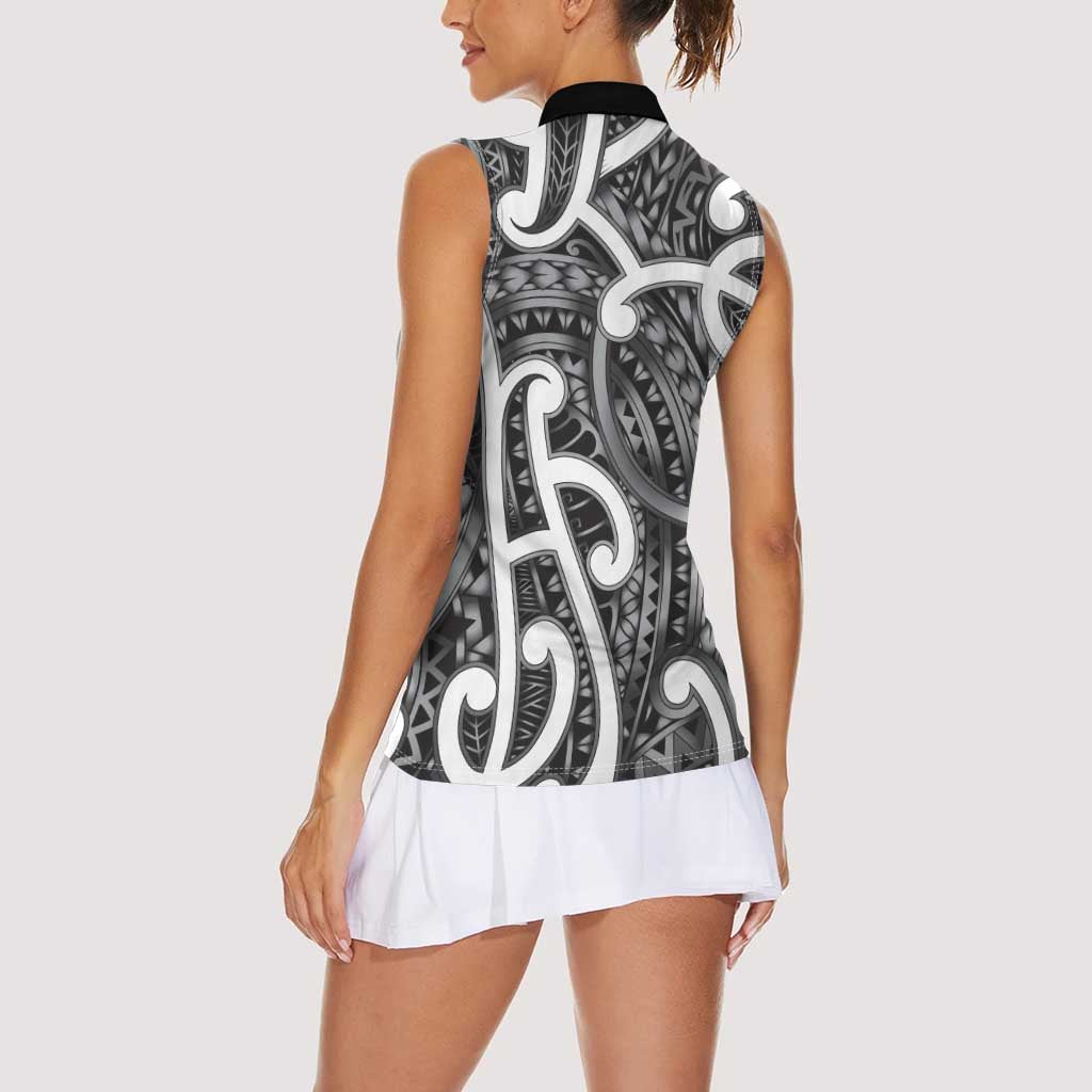 Aotearoa Maori Kowhaiwhai Women Sleeveless Polo Shirt Kiwikiwi Puhoro and Patiki