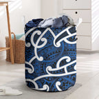 Aotearoa Maori Kowhaiwhai Laundry Basket Kikorangi Puhoro and Patiki