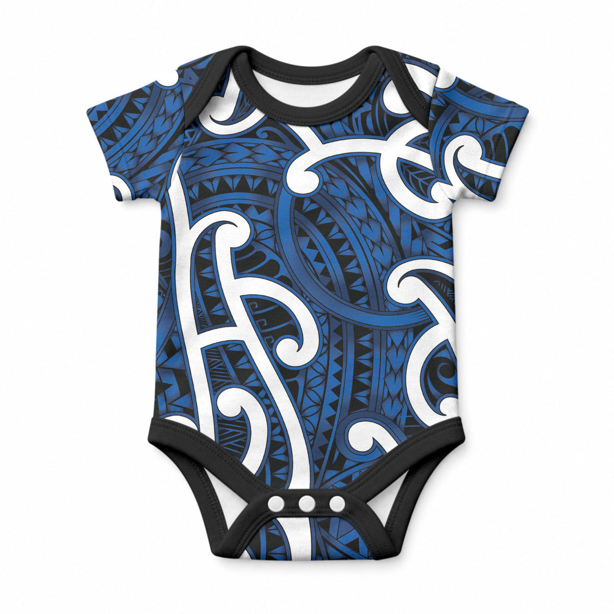 Aotearoa Maori Kowhaiwhai Baby Onesie Kikorangi Puhoro and Patiki