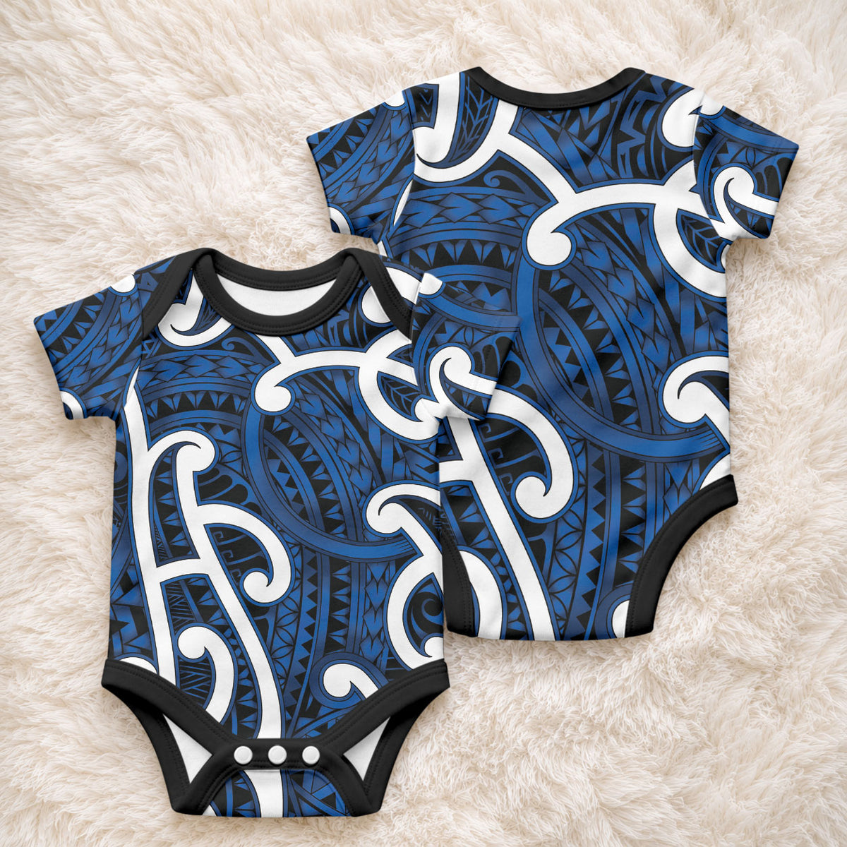 Aotearoa Maori Kowhaiwhai Baby Onesie Kikorangi Puhoro and Patiki
