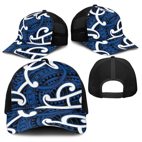 Aotearoa Maori Kowhaiwhai Baseball Net Cap Kikorangi Puhoro and Patiki