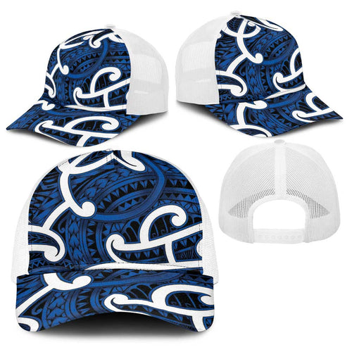 Aotearoa Maori Kowhaiwhai Baseball Net Cap Kikorangi Puhoro and Patiki