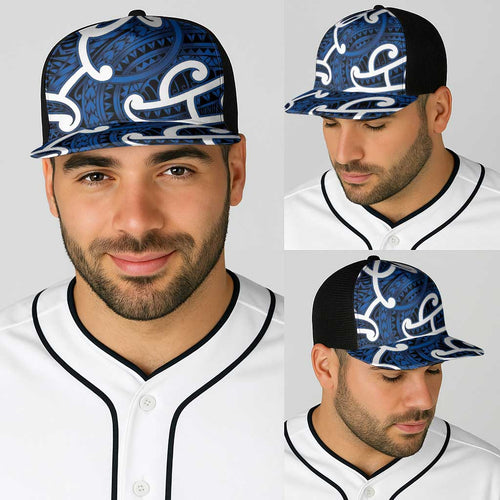 Aotearoa Maori Kowhaiwhai Baseball Net Cap Kikorangi Puhoro and Patiki