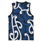 Aotearoa Maori Kowhaiwhai Basketball Jersey Kikorangi Puhoro and Patiki