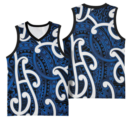 Aotearoa Maori Kowhaiwhai Basketball Jersey Kikorangi Puhoro and Patiki