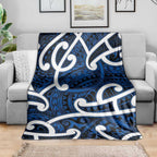 Aotearoa Maori Kowhaiwhai Blanket Kikorangi Puhoro and Patiki