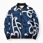 Aotearoa Maori Kowhaiwhai Bomber Puffer Jacket Kikorangi Puhoro and Patiki