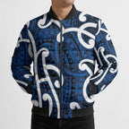 Aotearoa Maori Kowhaiwhai Bomber Puffer Jacket Kikorangi Puhoro and Patiki