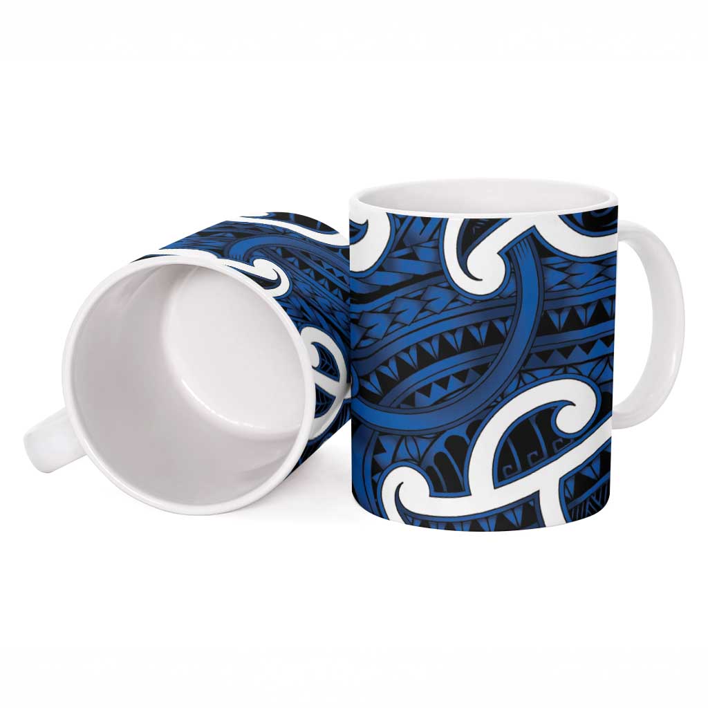 Aotearoa Maori Kowhaiwhai Ceramic Mug Kikorangi Puhoro and Patiki
