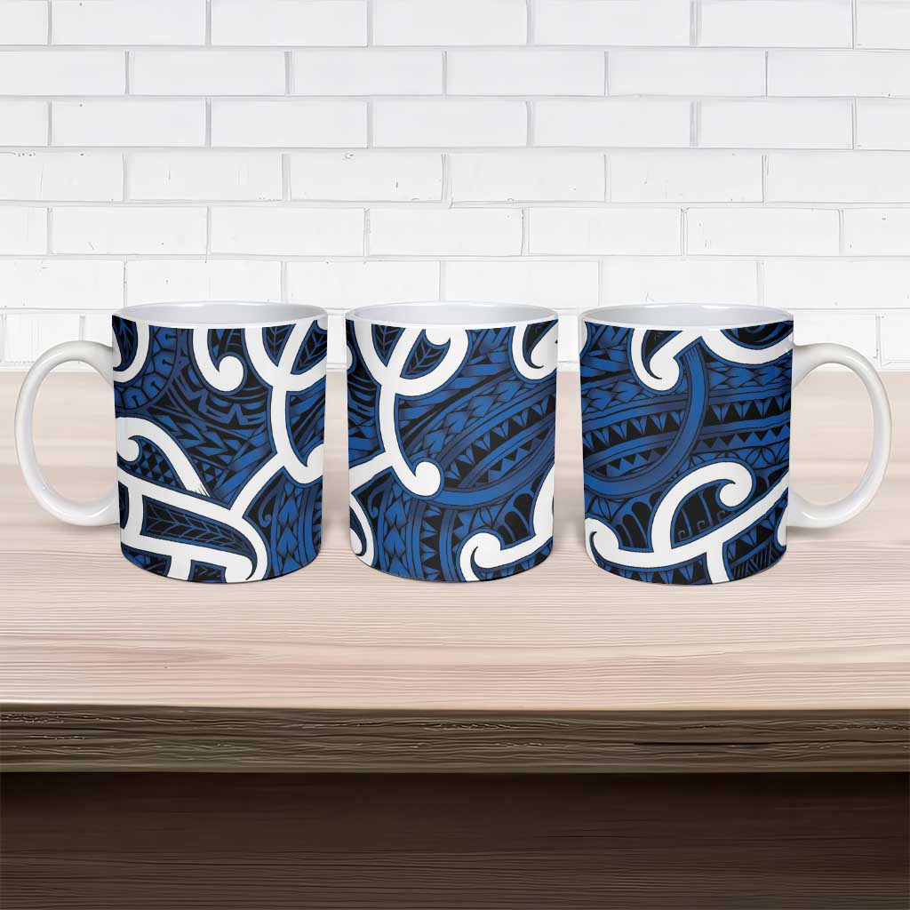 Aotearoa Maori Kowhaiwhai Ceramic Mug Kikorangi Puhoro and Patiki