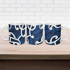 Aotearoa Maori Kowhaiwhai Ceramic Mug Kikorangi Puhoro and Patiki