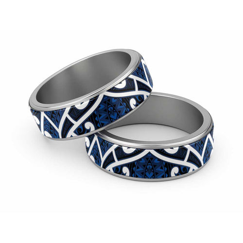 Aotearoa Maori Kowhaiwhai Classic Ring Kikorangi Puhoro and Patiki