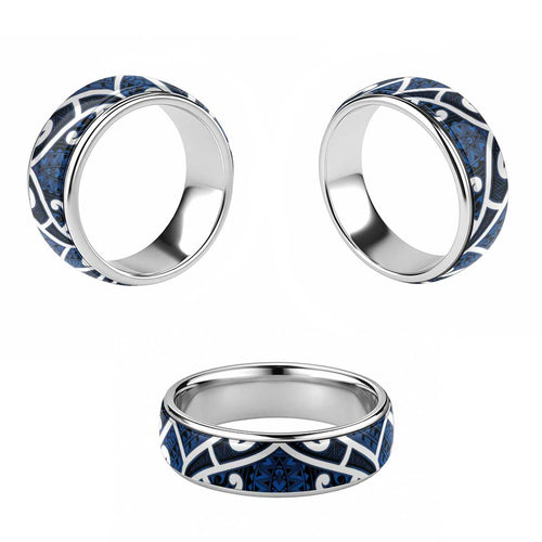 Aotearoa Maori Kowhaiwhai Classic Ring Kikorangi Puhoro and Patiki