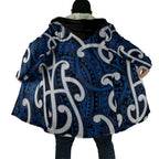 Aotearoa Maori Kowhaiwhai Cloak Kikorangi Puhoro and Patiki