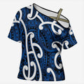 Aotearoa Maori Kowhaiwhai Cross Shoulder Shirt Kikorangi Puhoro and Patiki