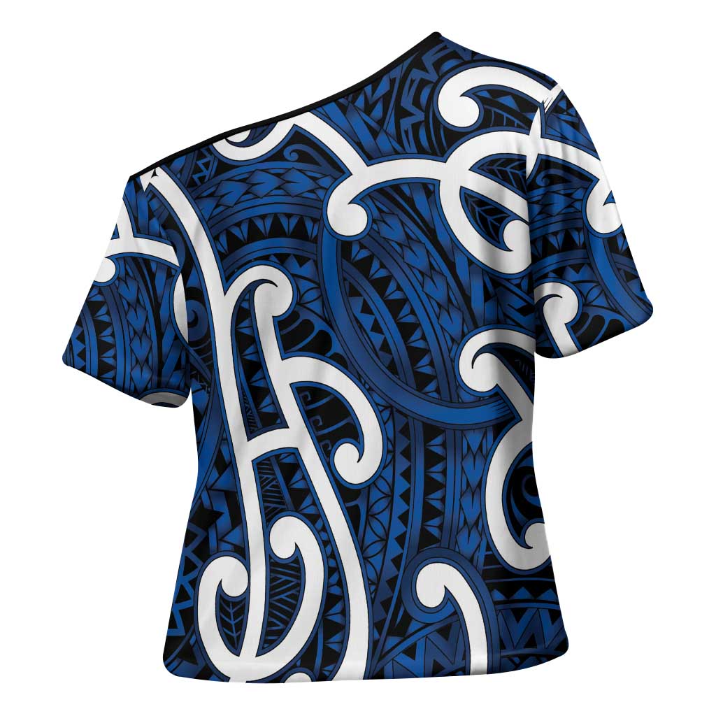 Aotearoa Maori Kowhaiwhai Cross Shoulder Shirt Kikorangi Puhoro and Patiki