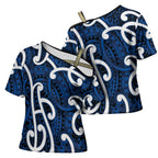 Aotearoa Maori Kowhaiwhai Cross Shoulder Shirt Kikorangi Puhoro and Patiki