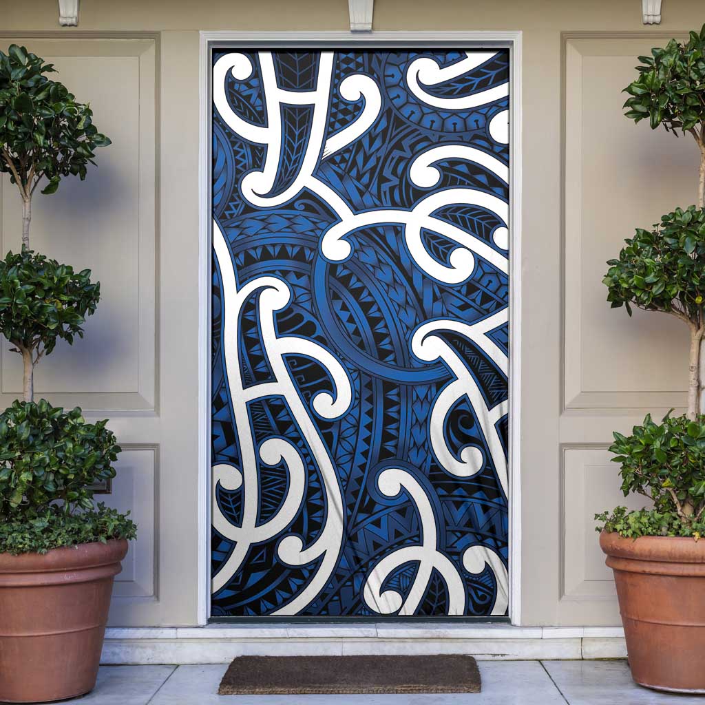 Aotearoa Maori Kowhaiwhai Door Cover Kikorangi Puhoro and Patiki