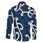 Aotearoa Maori Kowhaiwhai Family Matching Off The Shoulder Long Sleeve Dress and Hawaiian Shirt Kikorangi Puhoro and Patiki