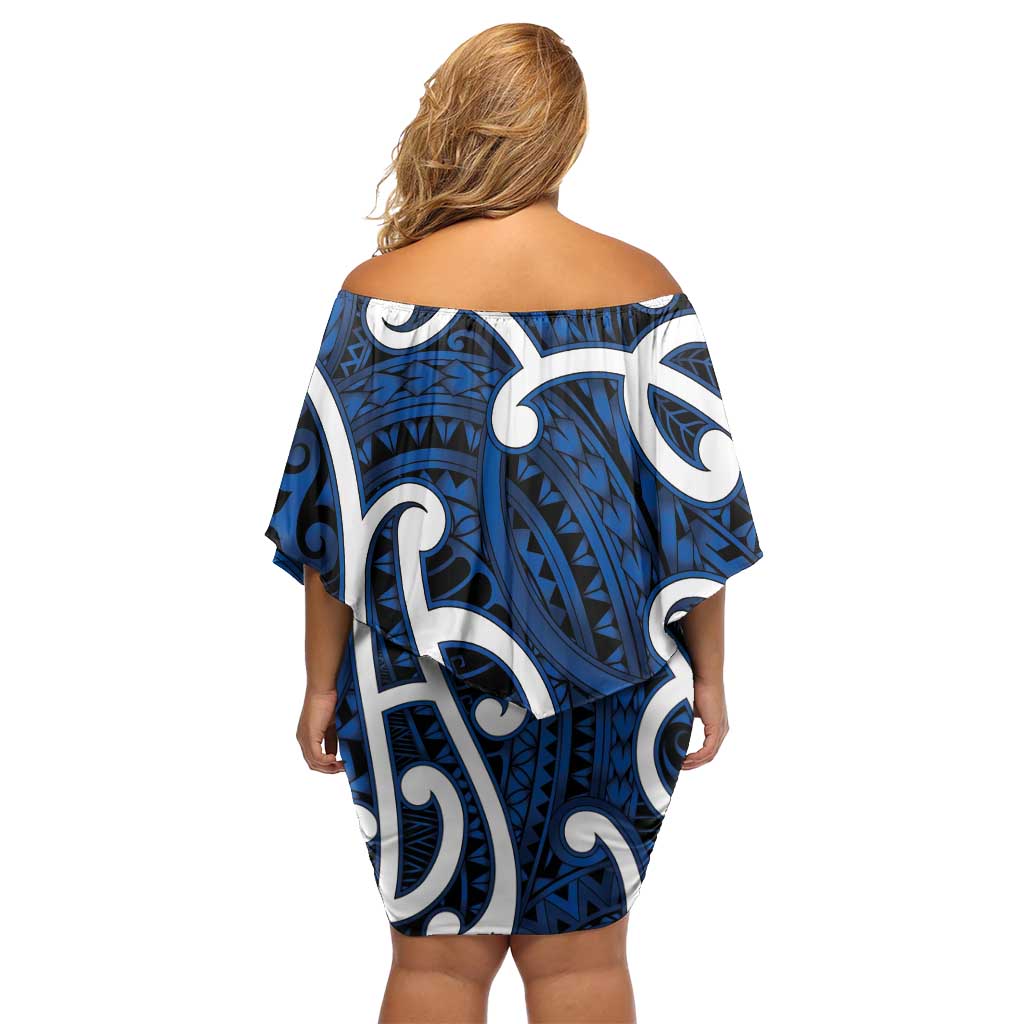 Aotearoa Maori Kowhaiwhai Family Matching Off Shoulder Short Dress and Hawaiian Shirt Kikorangi Puhoro and Patiki