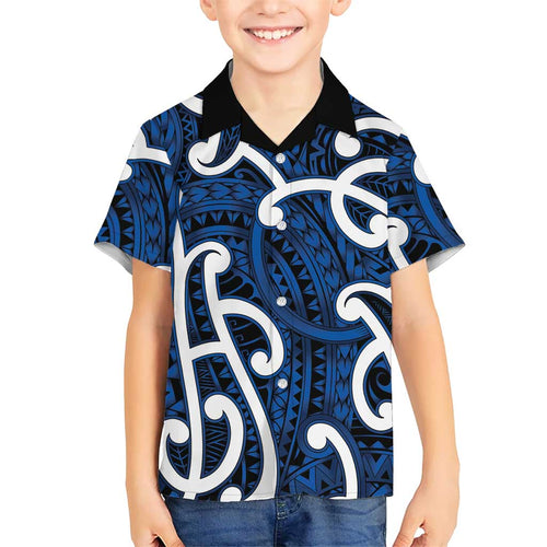 Aotearoa Maori Kowhaiwhai Family Matching Off Shoulder Short Dress and Hawaiian Shirt Kikorangi Puhoro and Patiki