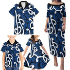 Aotearoa Maori Kowhaiwhai Family Matching Puletasi and Hawaiian Shirt Kikorangi Puhoro and Patiki
