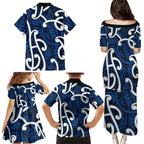 Aotearoa Maori Kowhaiwhai Family Matching Puletasi and Hawaiian Shirt Kikorangi Puhoro and Patiki