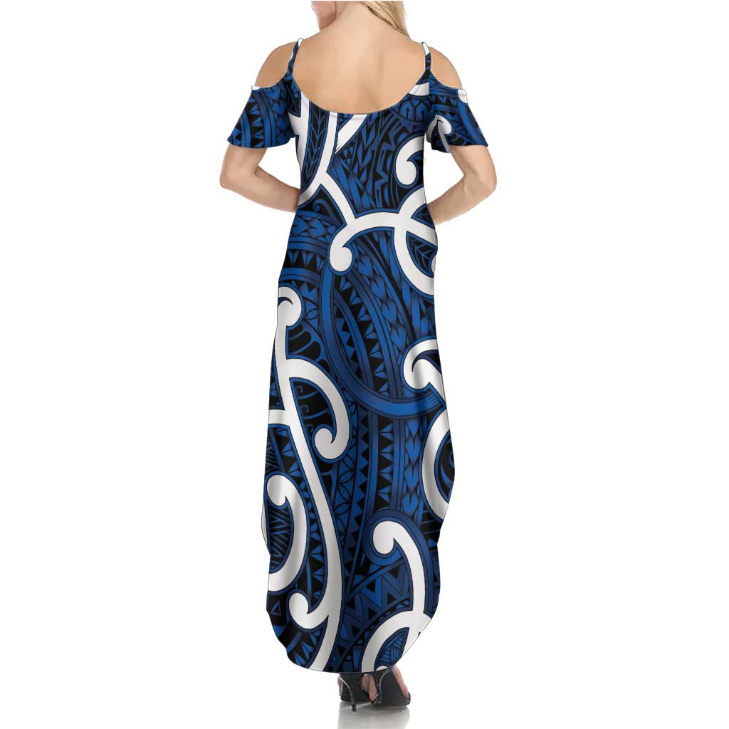 Aotearoa Maori Kowhaiwhai Family Matching Summer Maxi Dress and Hawaiian Shirt Kikorangi Puhoro and Patiki