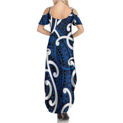 Aotearoa Maori Kowhaiwhai Family Matching Summer Maxi Dress and Hawaiian Shirt Kikorangi Puhoro and Patiki
