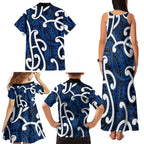 Aotearoa Maori Kowhaiwhai Family Matching Tank Maxi Dress and Hawaiian Shirt Kikorangi Puhoro and Patiki