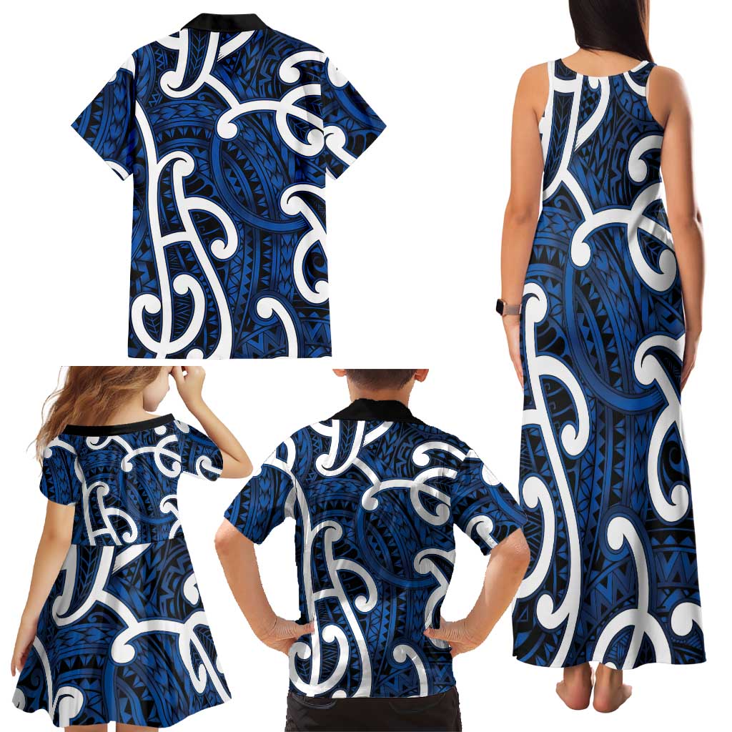Aotearoa Maori Kowhaiwhai Family Matching Tank Maxi Dress and Hawaiian Shirt Kikorangi Puhoro and Patiki