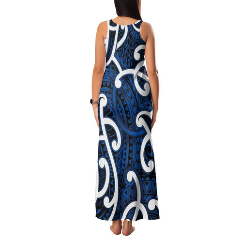 Aotearoa Maori Kowhaiwhai Family Matching Tank Maxi Dress and Hawaiian Shirt Kikorangi Puhoro and Patiki