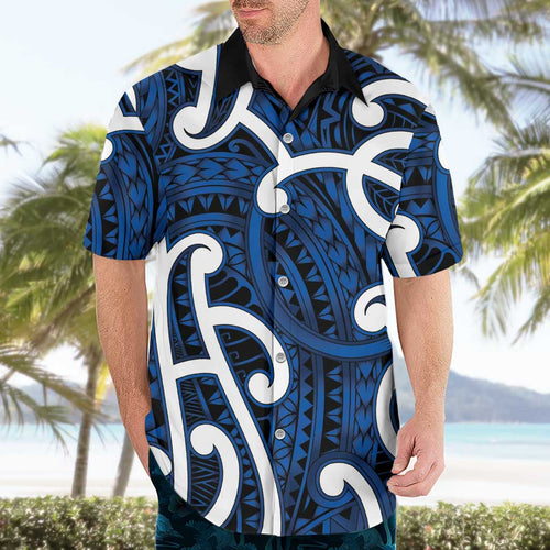 Aotearoa Maori Kowhaiwhai Hawaiian Shirt Kikorangi Puhoro and Patiki