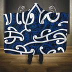 Aotearoa Maori Kowhaiwhai Hooded Blanket Kikorangi Puhoro and Patiki