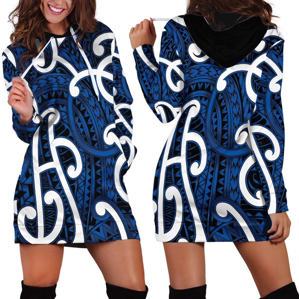 Aotearoa Maori Kowhaiwhai Hoodie Dress Kikorangi Puhoro and Patiki