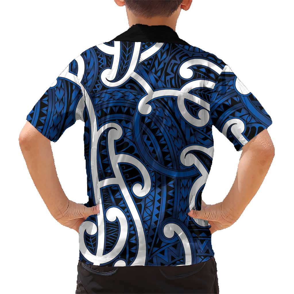 Aotearoa Maori Kowhaiwhai Kid Hawaiian Shirt Kikorangi Puhoro and Patiki