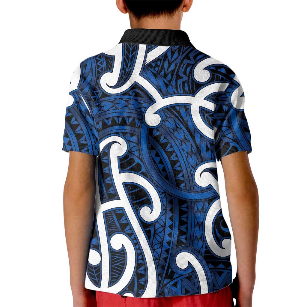 Aotearoa Maori Kowhaiwhai Kid Polo Shirt Kikorangi Puhoro and Patiki