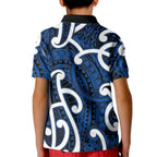 Aotearoa Maori Kowhaiwhai Kid Polo Shirt Kikorangi Puhoro and Patiki