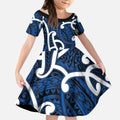 Aotearoa Maori Kowhaiwhai Kid Short Sleeve Dress Kikorangi Puhoro and Patiki
