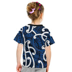 Aotearoa Maori Kowhaiwhai Kid T Shirt Kikorangi Puhoro and Patiki