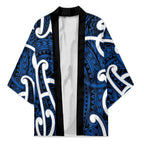 Aotearoa Maori Kowhaiwhai Kimono Kikorangi Puhoro and Patiki
