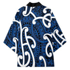 Aotearoa Maori Kowhaiwhai Kimono Kikorangi Puhoro and Patiki