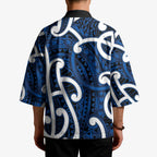 Aotearoa Maori Kowhaiwhai Kimono Kikorangi Puhoro and Patiki