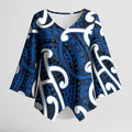 Aotearoa Maori Kowhaiwhai Kimono Sleeve Blouse Kikorangi Puhoro and Patiki