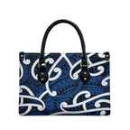 Aotearoa Maori Kowhaiwhai Leather Bag Kikorangi Puhoro and Patiki