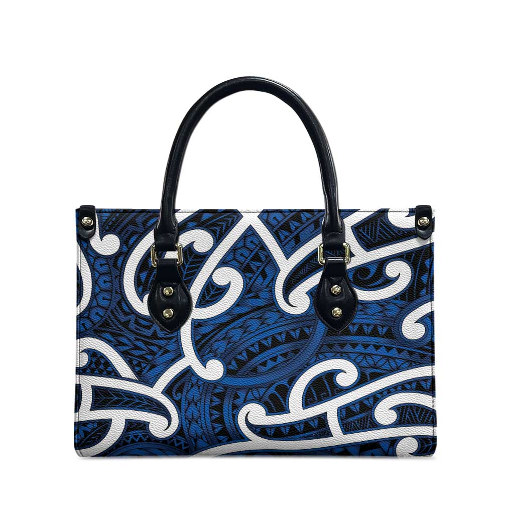 Aotearoa Maori Kowhaiwhai Leather Bag Kikorangi Puhoro and Patiki